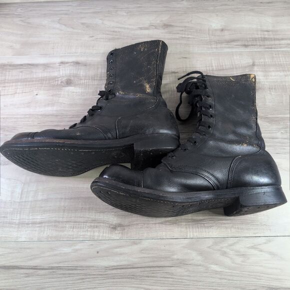 Vtg 1950's 60's US Black Military Cap Toe Combat Boots Sz 10 R KG Vintage - Picture 16 of 16